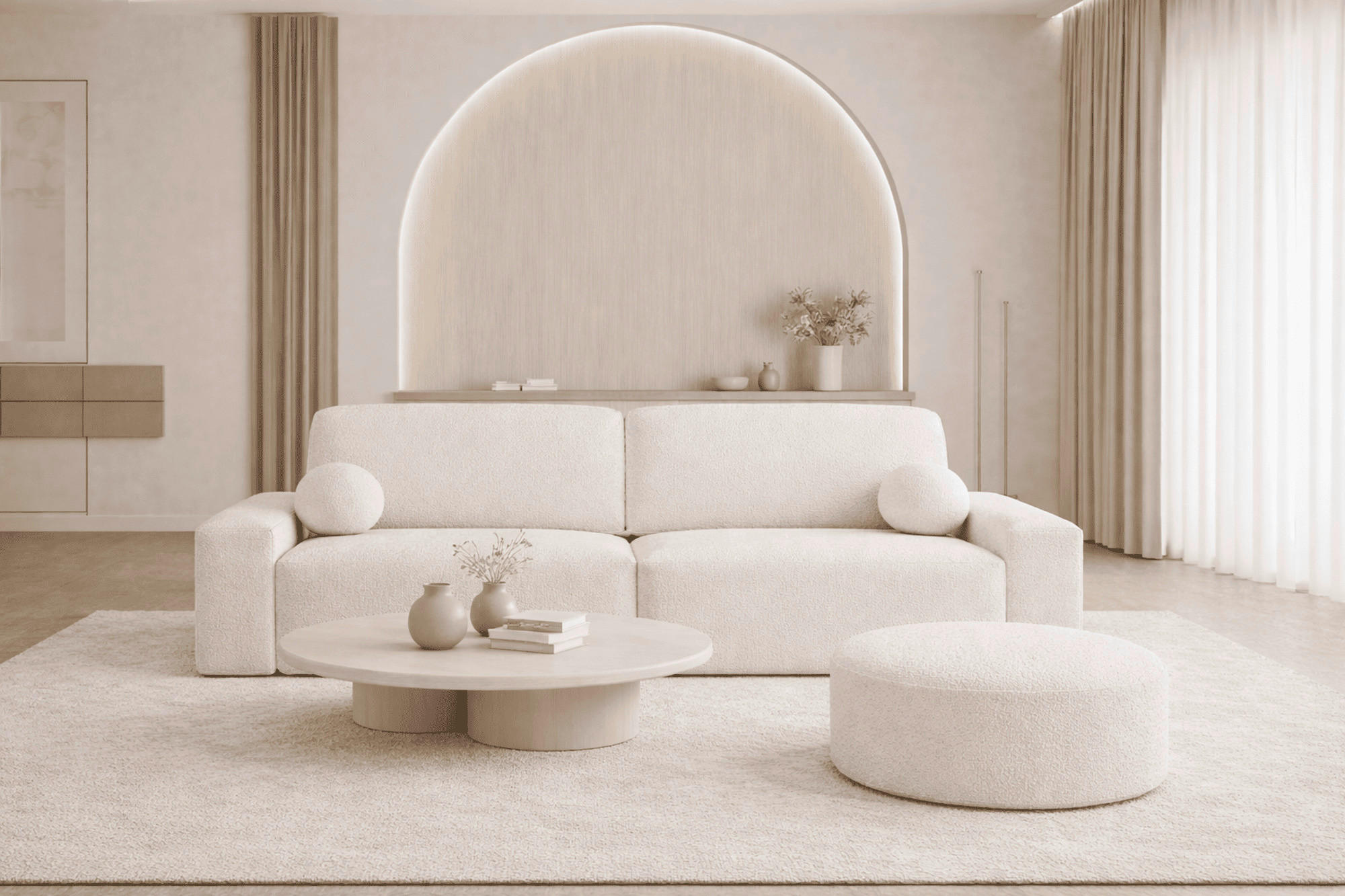SCHLAFSOFA OVAL in Bouclé Elfenbein  - Elfenbein/Schwarz, Design, Kunststoff/Textil (268/85/110cm) - MID.YOU