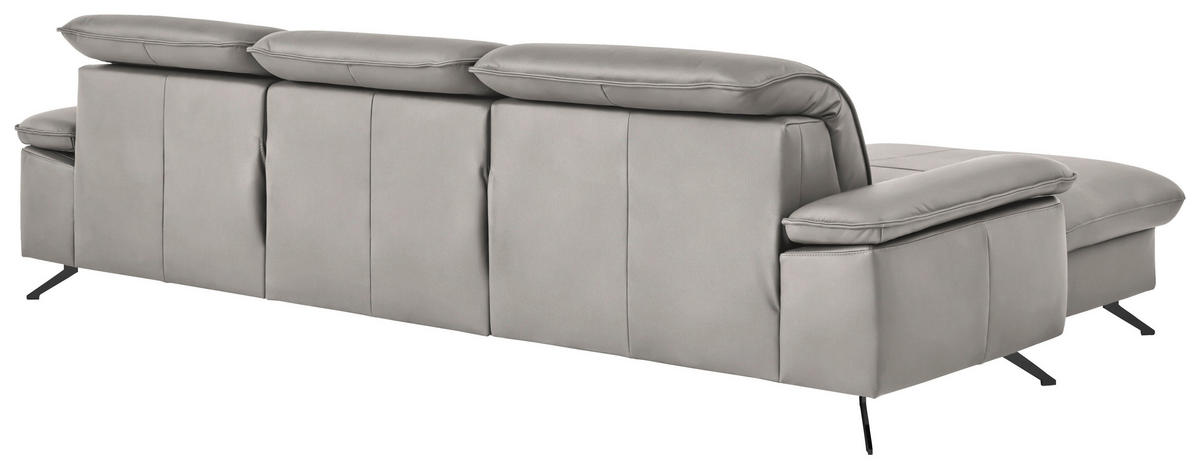 ECKSOFA  Echtleder Hellgrau  - Hellgrau/Schwarz, Design, Leder/Metall (169/307cm) - Beldomo Premium