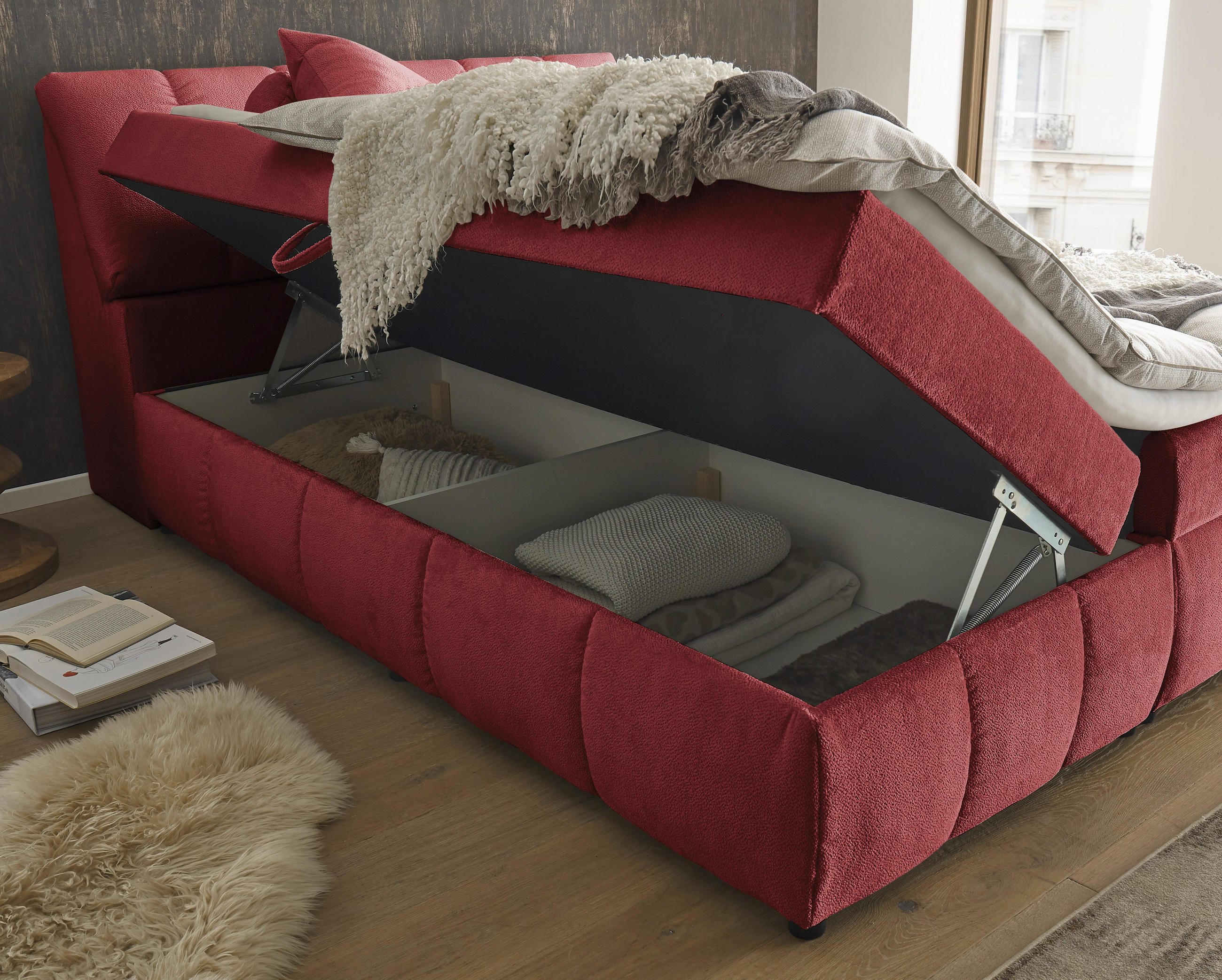 BOX-ÁGY 180/200 cm  piros  - fekete/piros, Modern, műanyag/faalapú anyag (180/200cm) - MID.YOU