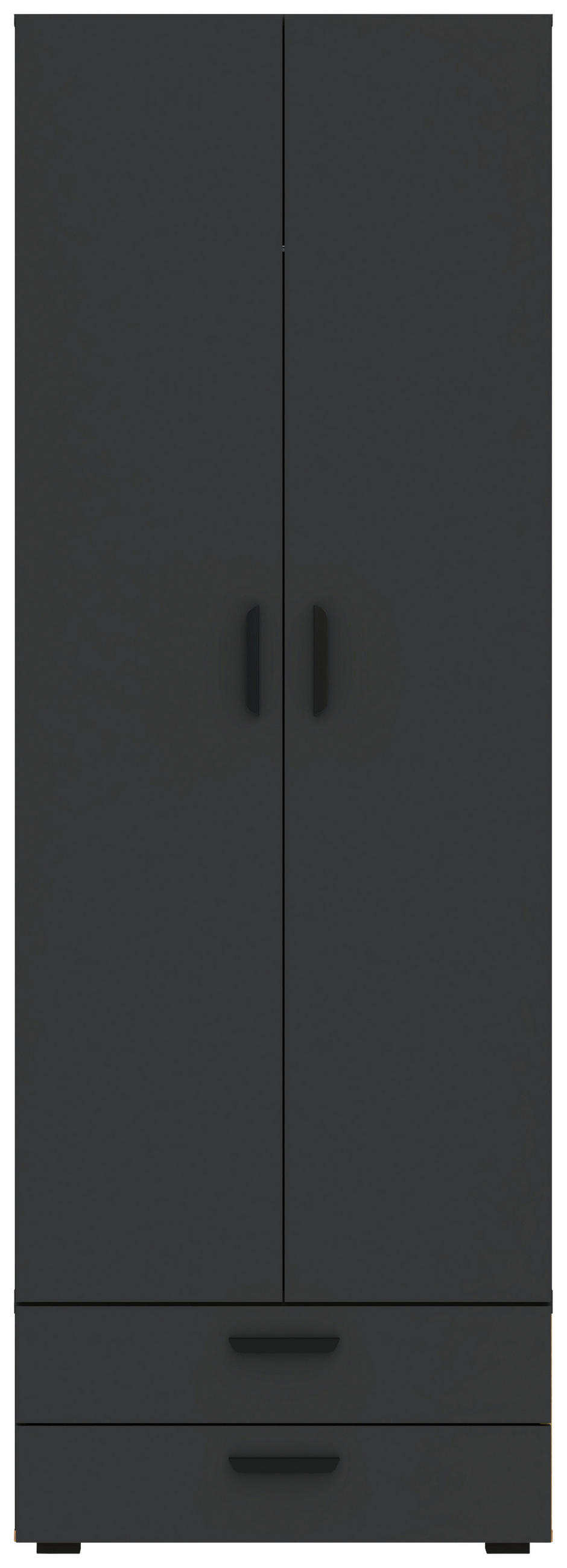 GARDEROB MED GÅNGJÄRNSDÖRRAR 74/179/52 cm 2 dörrar-dörrar - svart/antracit, Klassisk, trämaterial/plast (74/179/52cm) - Best Price