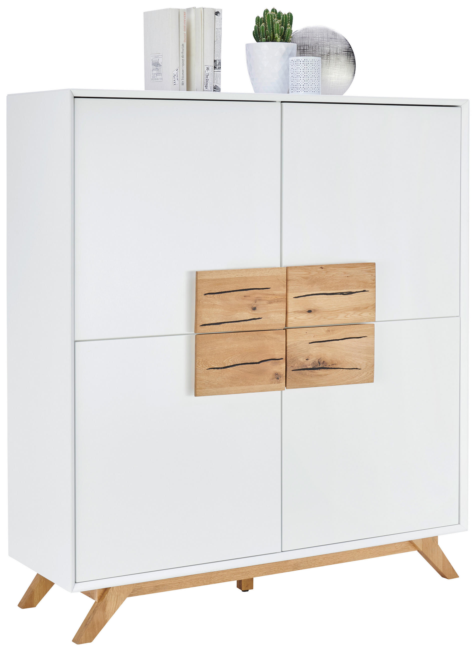 HIGHBOARD Eiche massiv Weiß, Eichefarben Einlegeböden - Eichefarben/Weiß, Design, Holz/Holzwerkstoff (120/133/40cm) - Xora