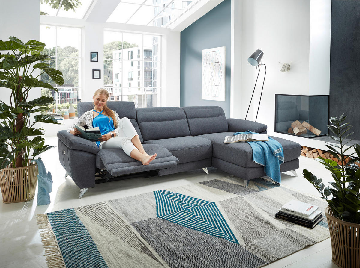 SEDEŽNA GARNITURA, struktura svetlo modra  - srebrne barve/svetlo modra, Design, tekstil (269/167cm) - Xora