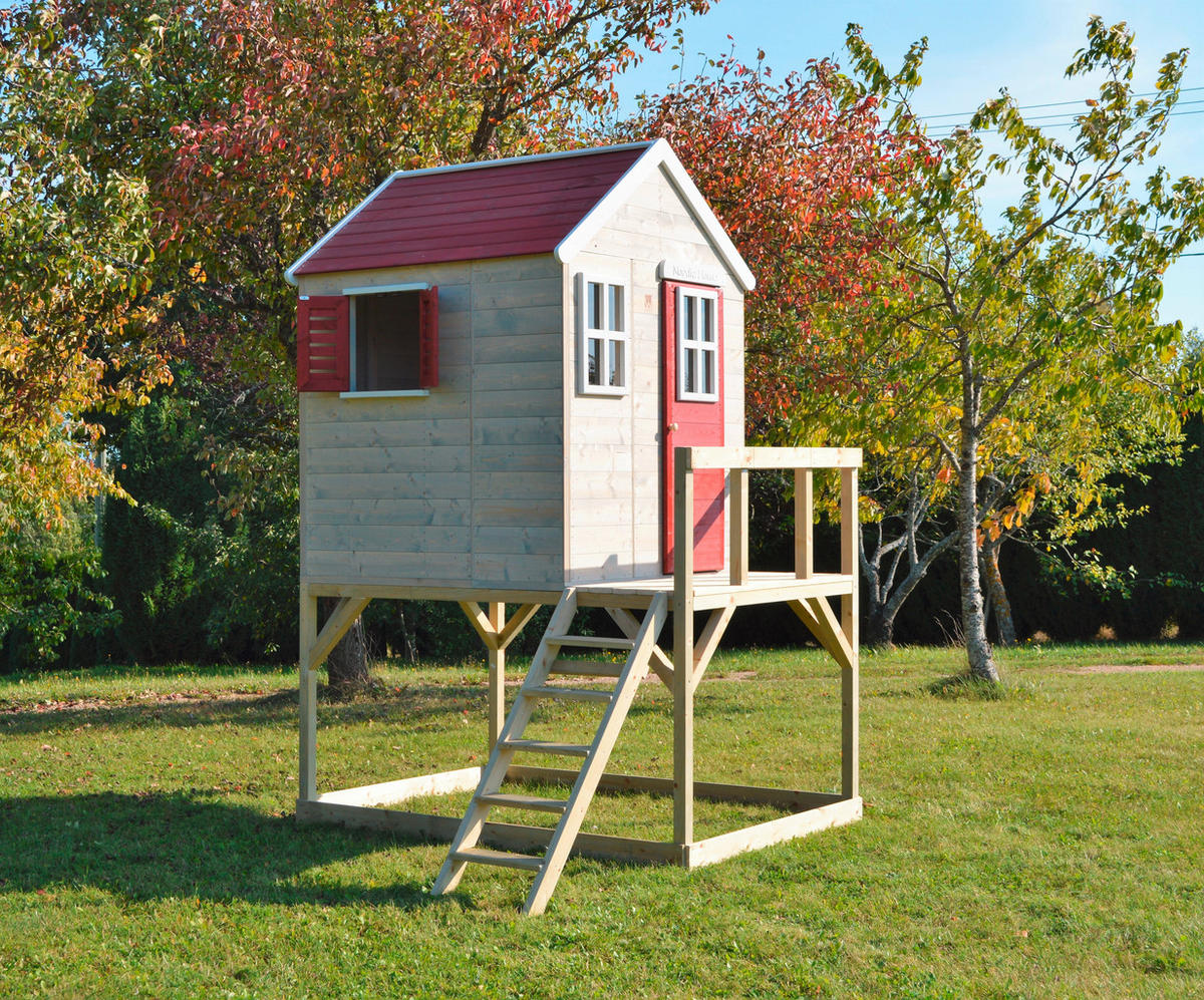 SPIELHAUS 197/242/290 cm  - Rot/Naturfarben, KONVENTIONELL, Holz (197/242/290cm) - Ambia Garden