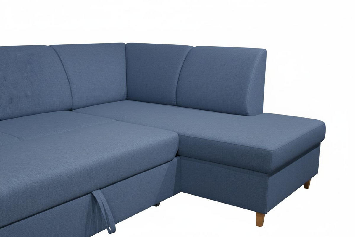 WOHNLANDSCHAFT Bouclé Blau  - Blau/Buchefarben, Design, Holz/Holzwerkstoff (310/160/145cm) - MID.YOU