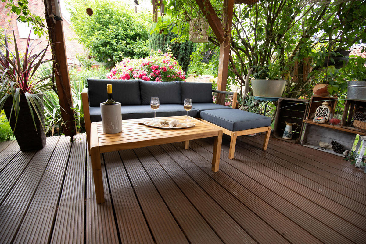 LOUNGEGARNITUR  198/132 cm  Akazie  - Schwarz/Akaziefarben, Basics, Holz/Textil (198/132cm) - Acamp