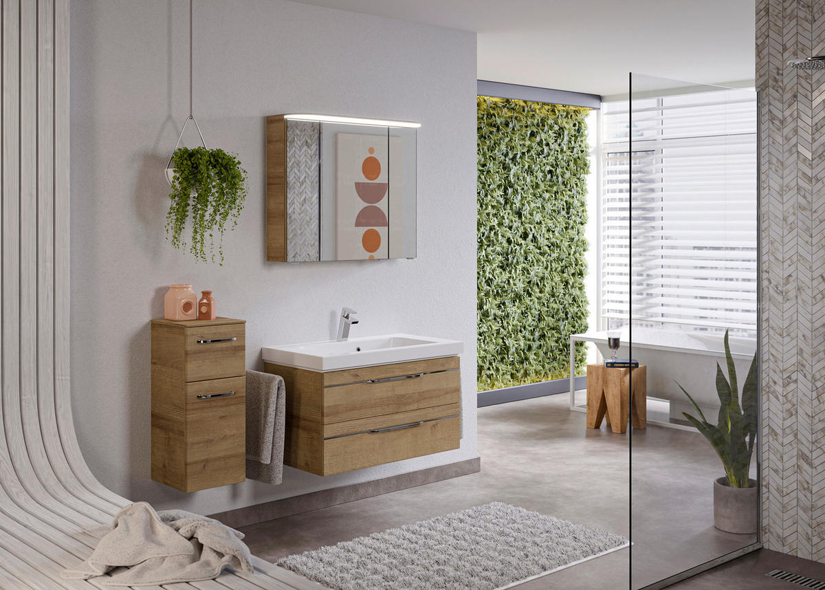 BADEZIMMER 4-teilig  in 122 cm  - Chromfarben/Eichefarben, KONVENTIONELL, Glas/Holzwerkstoff (122cm) - Pelipal