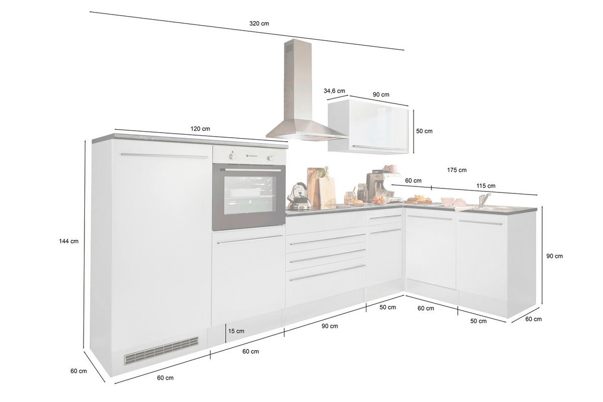 ECKKÜCHE 320/175 cm  in Schwarz  - Eichefarben/Schwarz, Basics, Holzwerkstoff/Kunststoff (320/175cm) - MID.YOU