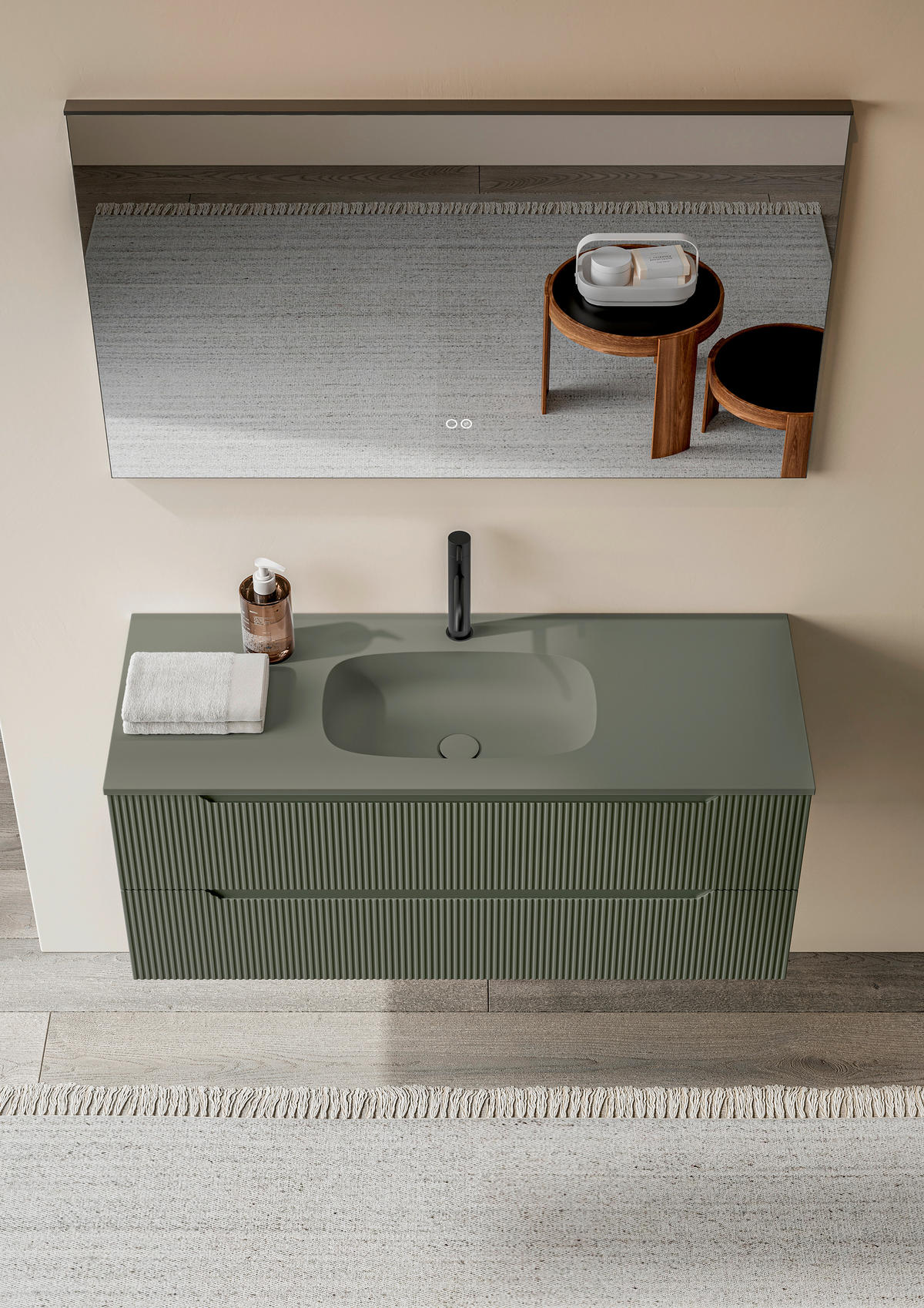 BADEZIMMER 3-teilig  in 120 cm  - Schilfgrün/Weiß, KONVENTIONELL, Holzwerkstoff/Stein (120cm) - Belluti