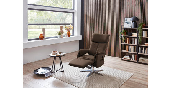 RELAXSESSEL in Leder Braun - Edelstahlfarben/Braun, Design, Leder/Metall (70/124/85cm) - Cantus