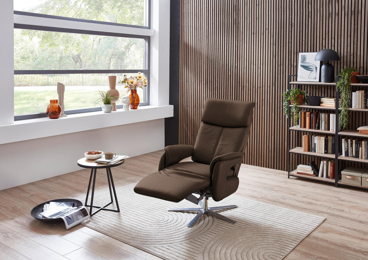 RELAXSESSEL in Leder Braun  - Edelstahlfarben/Braun, Design, Leder/Metall (70/124/85cm) - Cantus