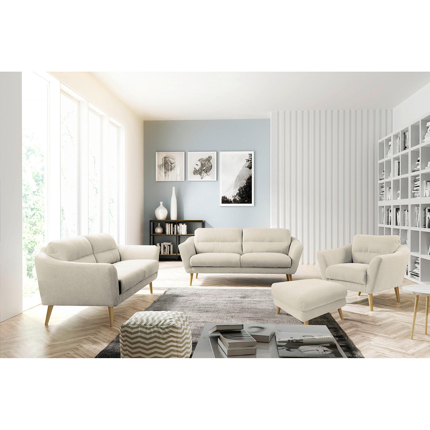 HOCKERTextil Creme  - Buchefarben/Creme, Design, Holz/Textil (61/49/65cm) - Livetastic