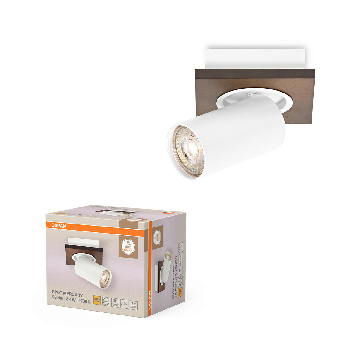LED-STRAHLER 11/10,2/14,35 cm   - Naturfarben/Weiß, Basics, Holz/Metall (11/10,2/14,35cm) - Osram