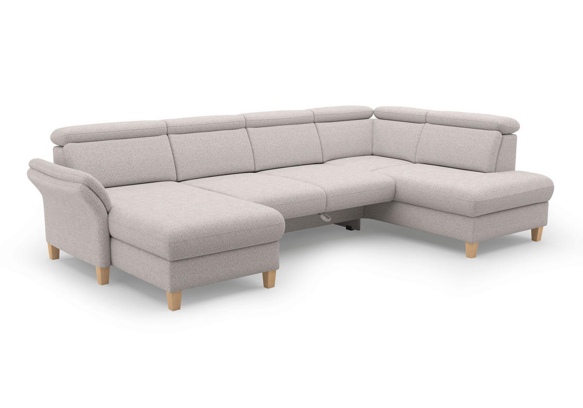 WOHNLANDSCHAFT GLENDALE E Silberfarben Chenille  - Eichefarben/Silberfarben, KONVENTIONELL, Holz/Textil (166/321/193cm) - Sit & More