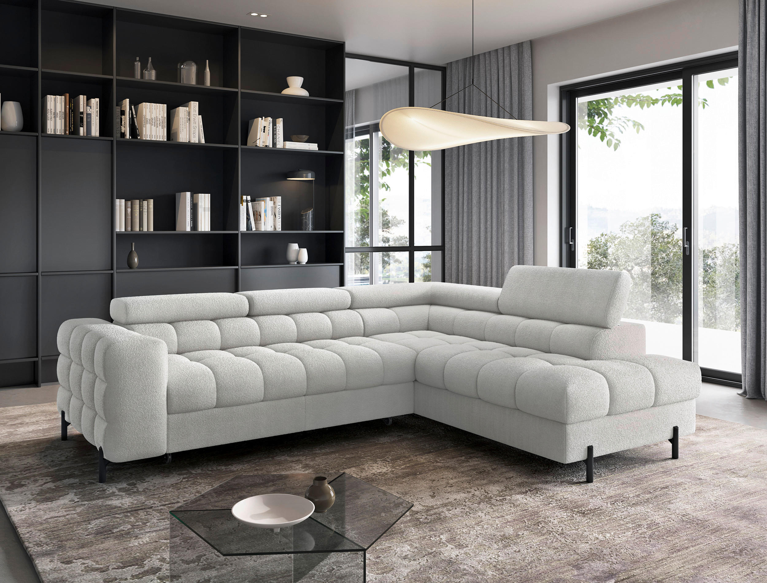 ECKSOFA FERUCCE Grau Teddystoff Bettkasten, Kopfteilverstellung  - Schwarz/Grau, Design, Textil/Metall (276/200cm) - MID.YOU