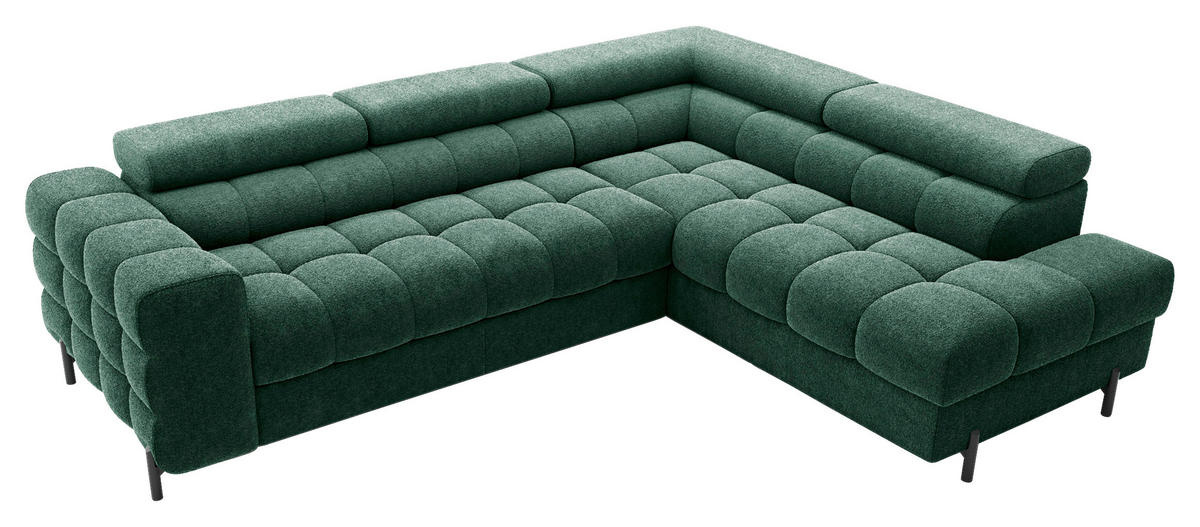 ECKSOFA FERUCCE Dunkelgrün Teddystoff Bettkasten, Kopfteilverstellung  - Dunkelgrün/Schwarz, Design, Textil/Metall (276/200cm) - MID.YOU