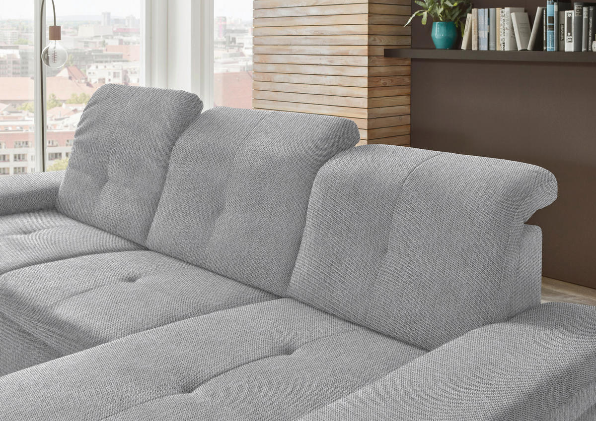 ECKSOFA in Flachgewebe Greige  - Greige/Schwarz, Design, Textil/Metall (297/174cm) - Beldomo Style