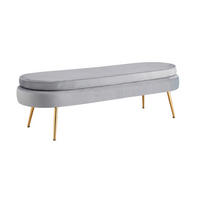 HOCKER in Textil Hellgrau  - Goldfarben/Hellgrau, MODERN, Textil/Metall (142/41/45cm) - Livetastic