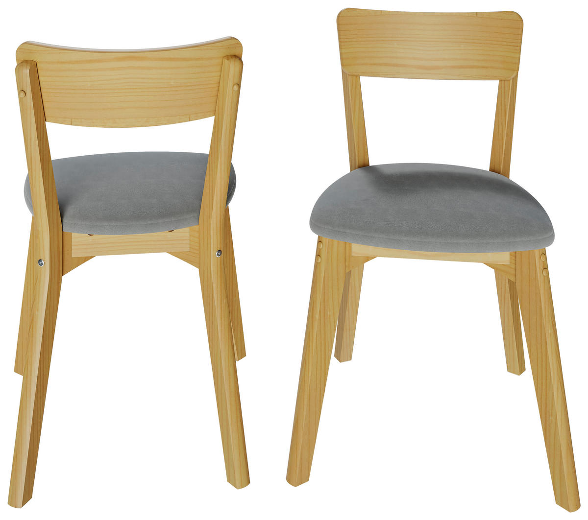 STUHL-SET 2 Stück  in Holz, Textil  - Naturfarben/Grau, MODERN, Holz/Textil (51,5/80,5/49cm) - MID.YOU