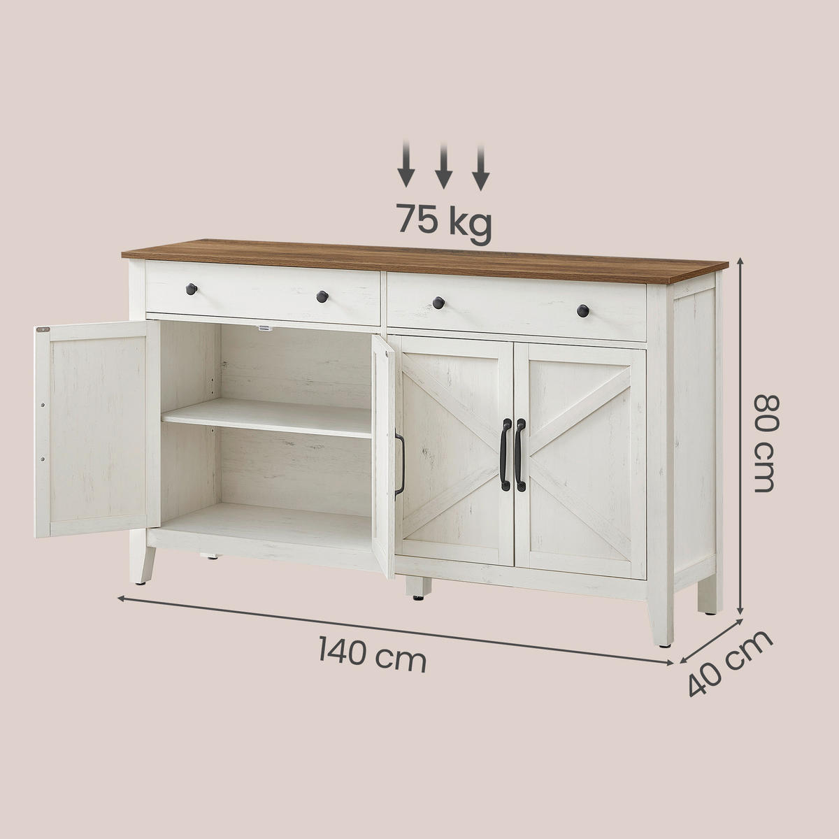 SIDEBOARD  140/80/40 cm 2 Schublade(n)  - Dunkelbraun/Schwarz, Trend, Holzwerkstoff/Metall (140/80/40cm) - Boxxx