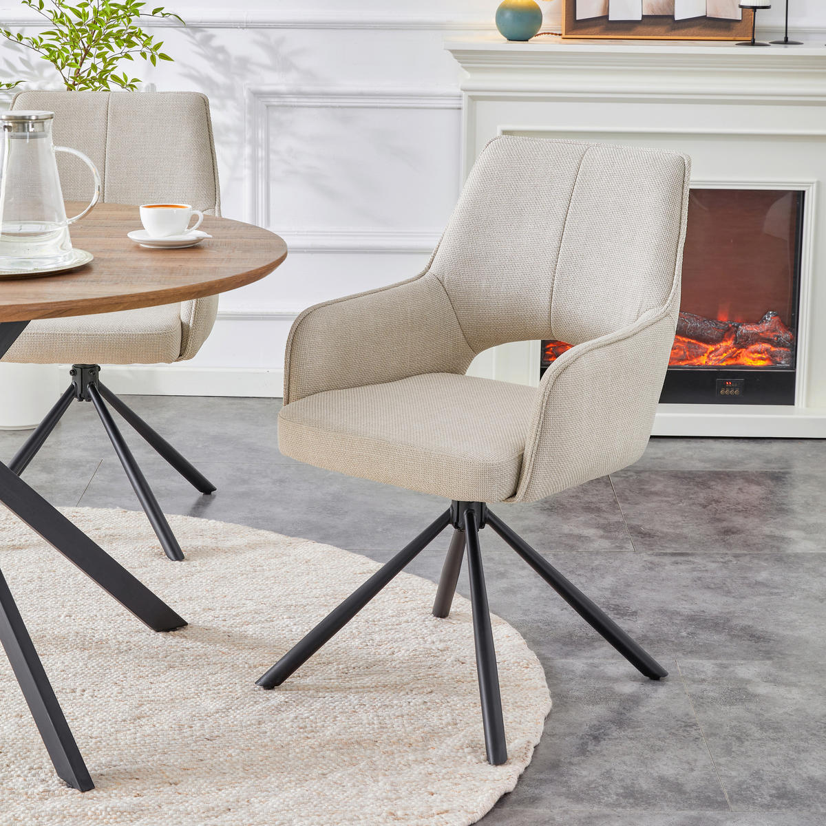 ARMLEHNSTUHL-SET 2 Stück  in Webstoff  - Creme/Schwarz, MODERN, Textil/Metall (57/91/64cm) - MID.YOU