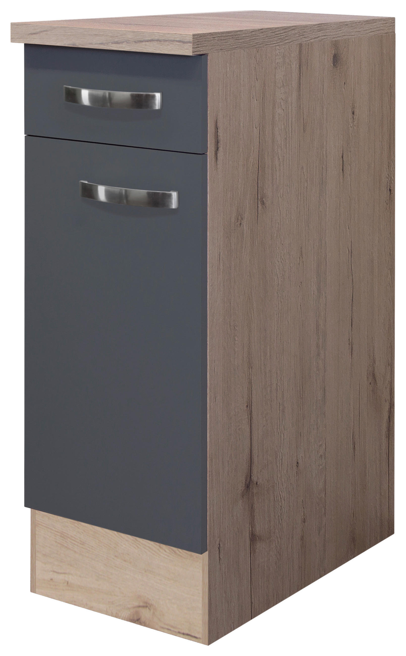 FlexWell Küchenunterschrank Eiche San Remo, Dunkelgrau 30x85x60 cm