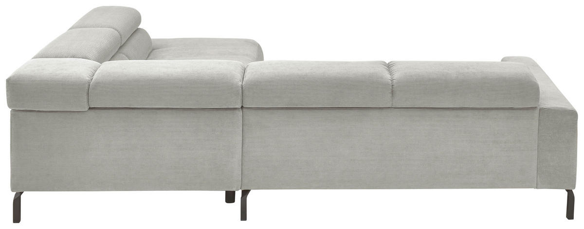 ECKSOFA inkl. Funktion Ottomane rechts  Hellgrau Feincord  - Hellgrau/Schwarz, Design, Textil/Metall (273/219cm) - Pure Home Lifestyle