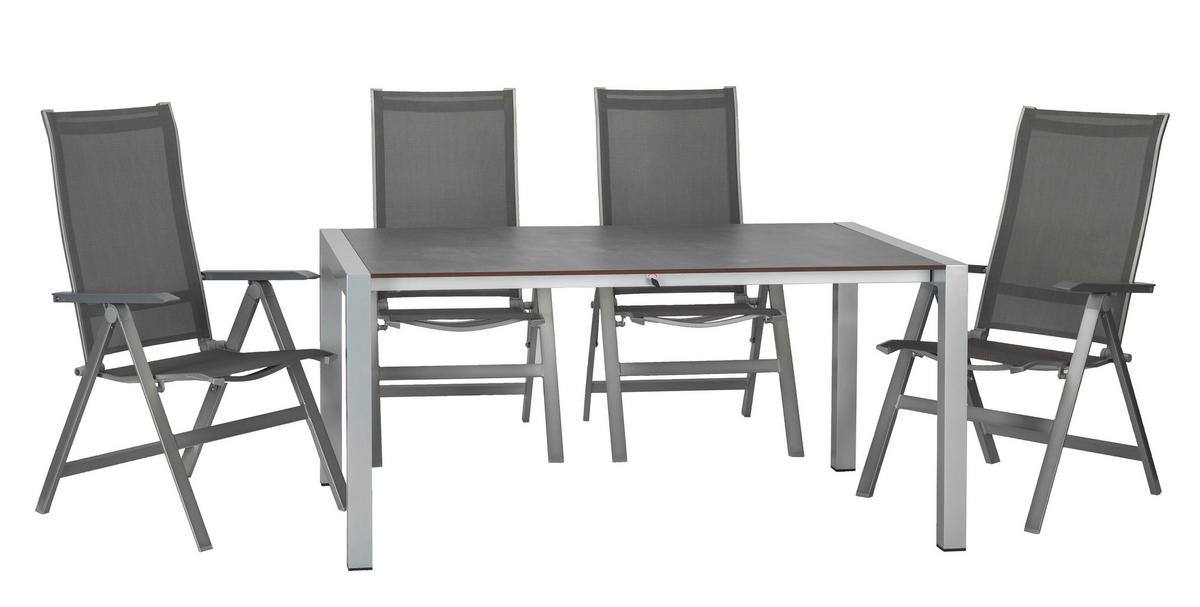 GARTENSET beschichtet Aluminium  - Platinfarben/Anthrazit, Basics, Textil/Metall (160+60/98/74cm) - Acamp