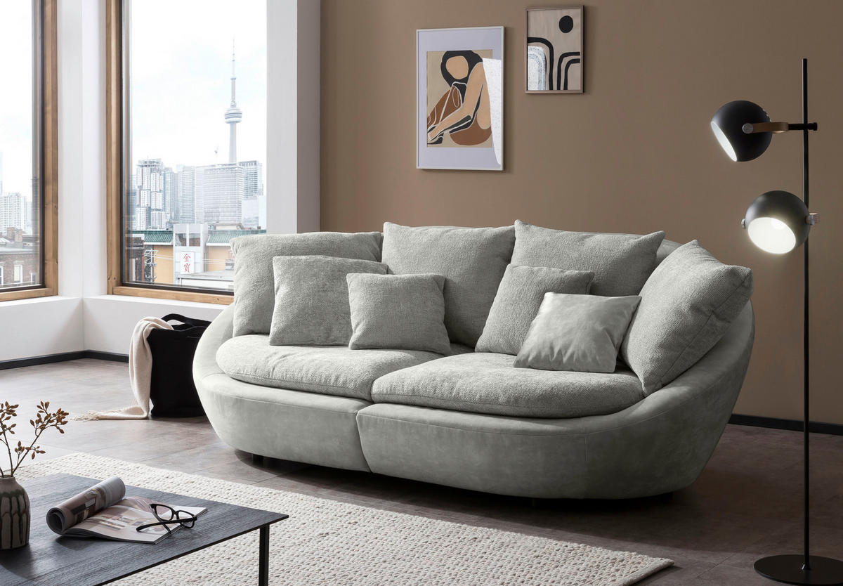 BIGSOFA Chenille Grau, Hellgrau  - Hellgrau/Schwarz, Modern, Kunststoff/Textil (280/87/131cm) - Trendmanufaktur