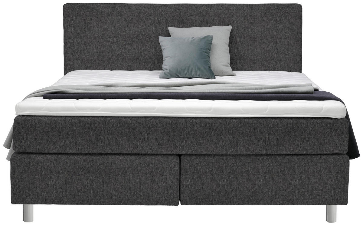 BOXSPRINGBETT 180/200 cm  in Dunkelgrau  - Chromfarben/Dunkelgrau, Konventionell, Kunststoff/Textil (180/200cm) - Voleo