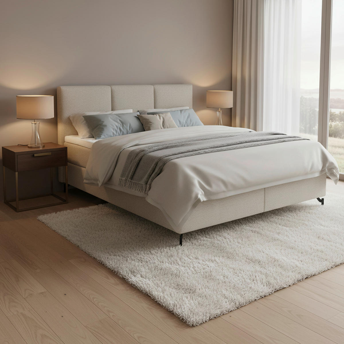 KONTINENTALSÄNG 180/200 cm  i beige  - beige/svart, Klassisk, metall/textil (180/200cm) - Novel