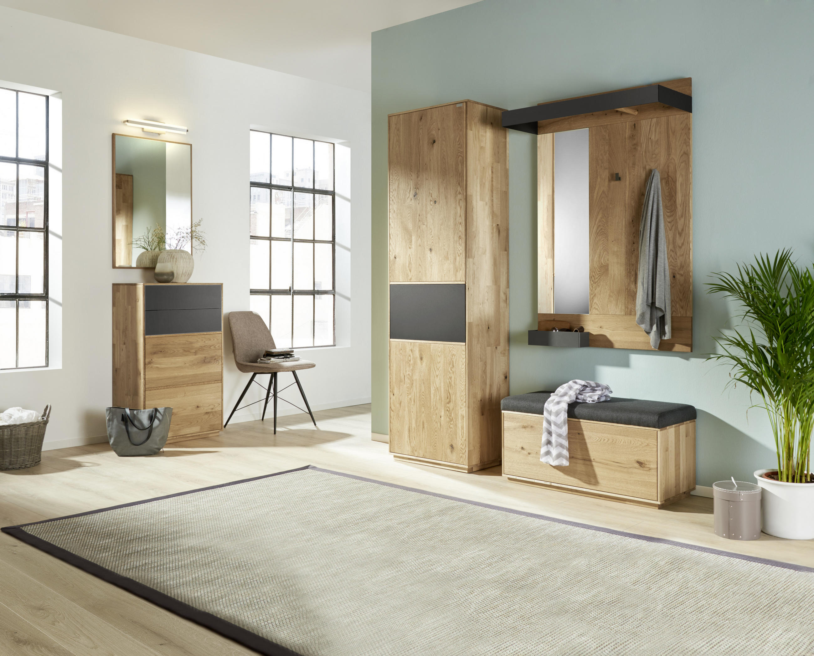 SCHUHSCHRANK 60/105/38 cm  - Eichefarben/Anthrazit, Natur, Glas/Holz (60/105/38cm) - Waldwelt