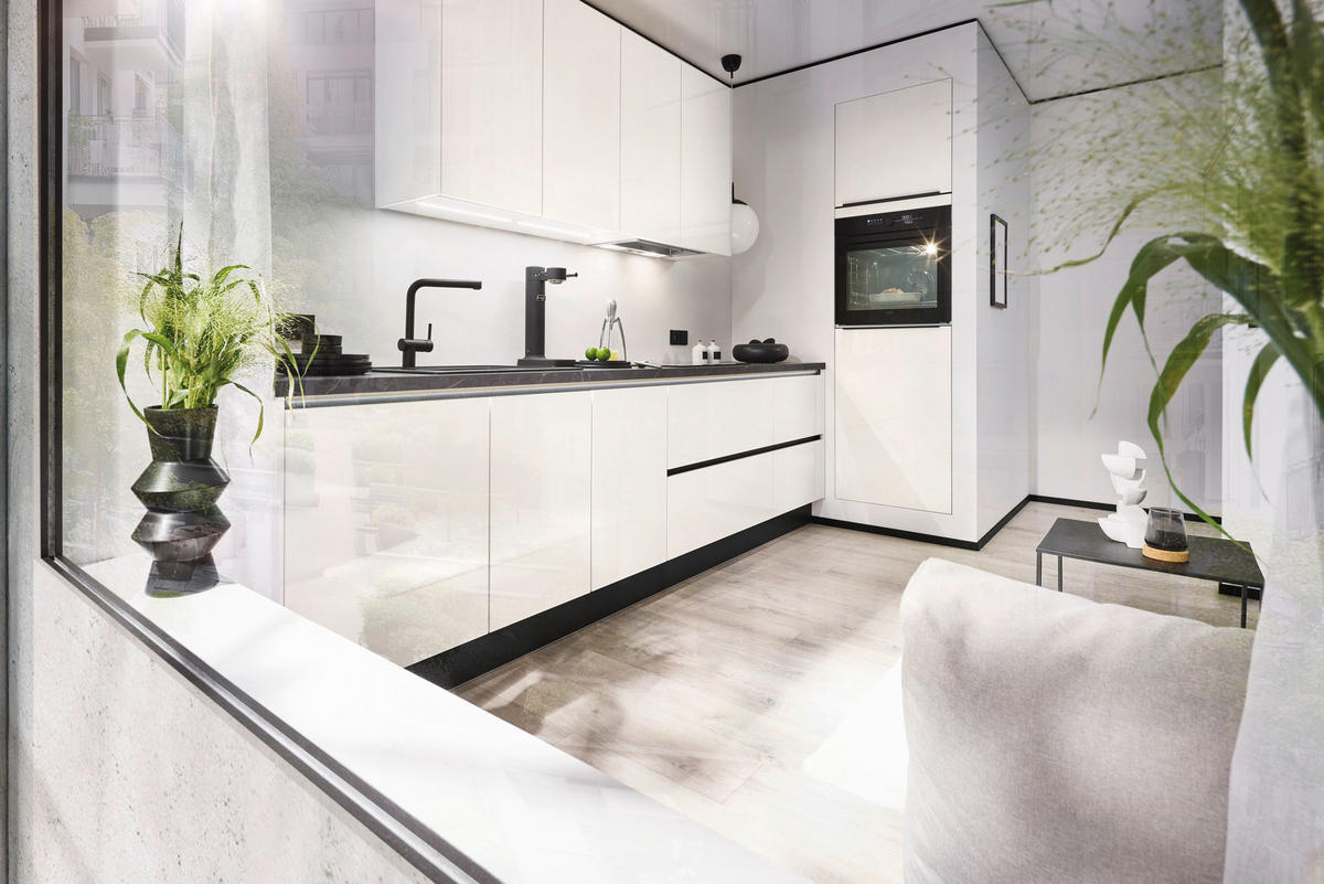 EINBAUKÜCHE   - Weiß Hochglanz/Weiß, Design, Holzwerkstoff - Xora