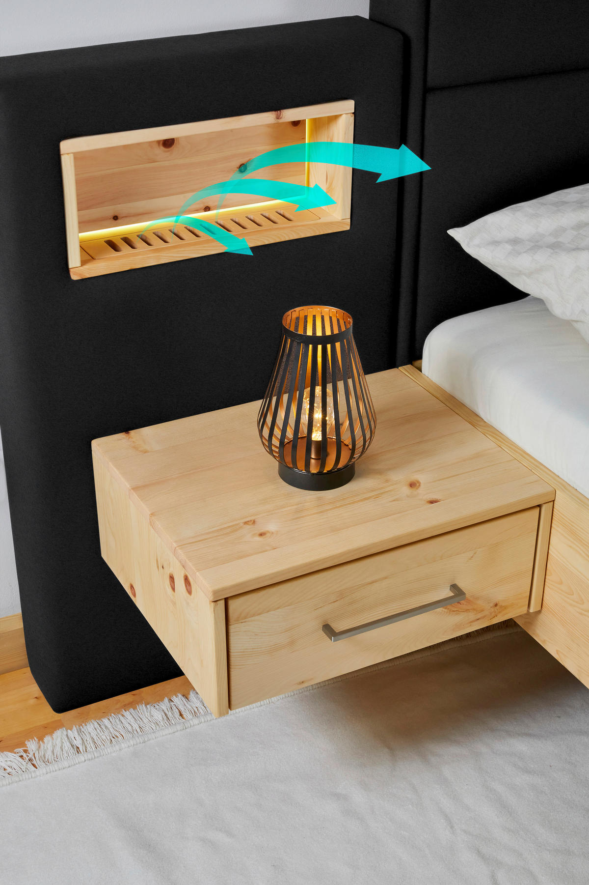 BOXSPRINGBETT 180/200 cm,  in Eichefarben, Dunkelgrau, Matratze, Topper, H2 = mittel  - Eichefarben/Dunkelgrau, Natur, Holz/Textil (180/200cm) - Valnatura