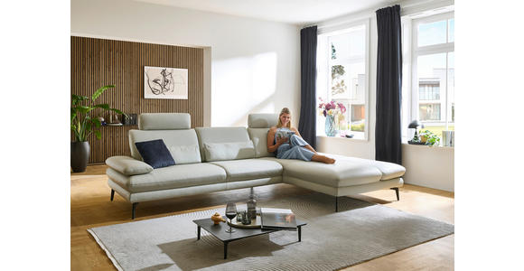 ECKSOFA in Echtleder Silberfarben 308/195 cm - Silberfarben/Schwarz, Design, Leder/Metall (308/195cm) - Dieter Knoll