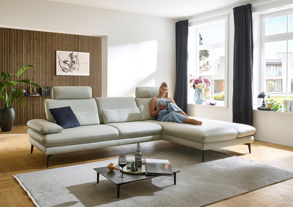 ECKSOFA in Echtleder Silberfarben  - Silberfarben/Schwarz, Design, Leder/Metall (308/195cm) - Dieter Knoll