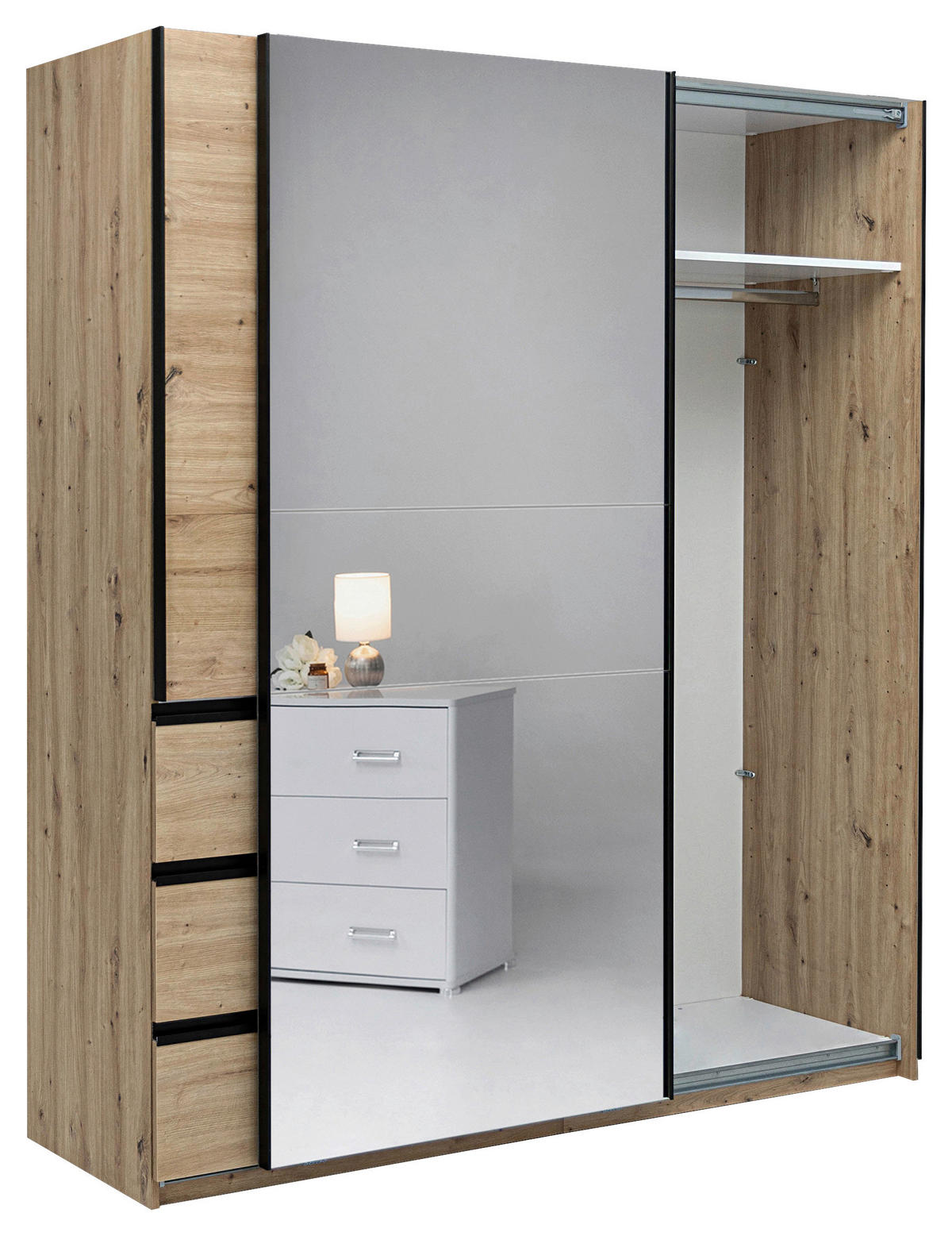 SCHIEBETÜRENSCHRANK 2-türig Eiche Artisan  - Schwarz/Eiche Artisan, MODERN, Holzwerkstoff/Metall (215/205/61,5cm) - Boxxx