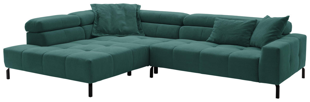 ECKSOFA in Feincord Grün  - Schwarz/Grün, Konventionell, Textil/Metall (219/311cm) - Hom`in