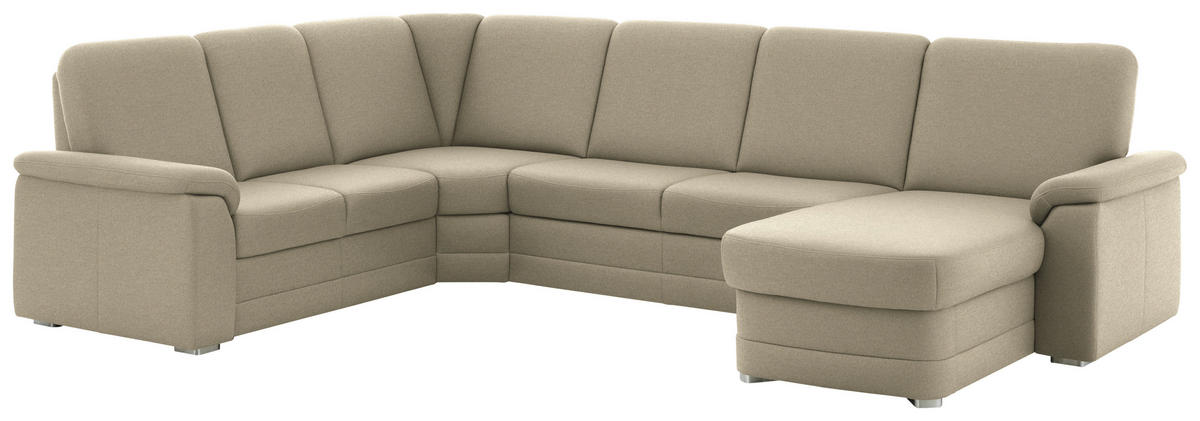 WOHNLANDSCHAFT  in Chenille Sandfarben  - Sandfarben/Alufarben, KONVENTIONELL, Holz/Textil (235/329/160cm) - Beldomo Comfort