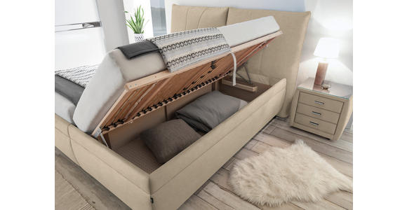 POLSTERBETT Matratze, gepolstertes Kopfteil, Lattenrost, Bettkasten Beige 180/200 cm  - Beige/Silberfarben, KONVENTIONELL, Holz/Textil (180/200cm) - Dieter Knoll