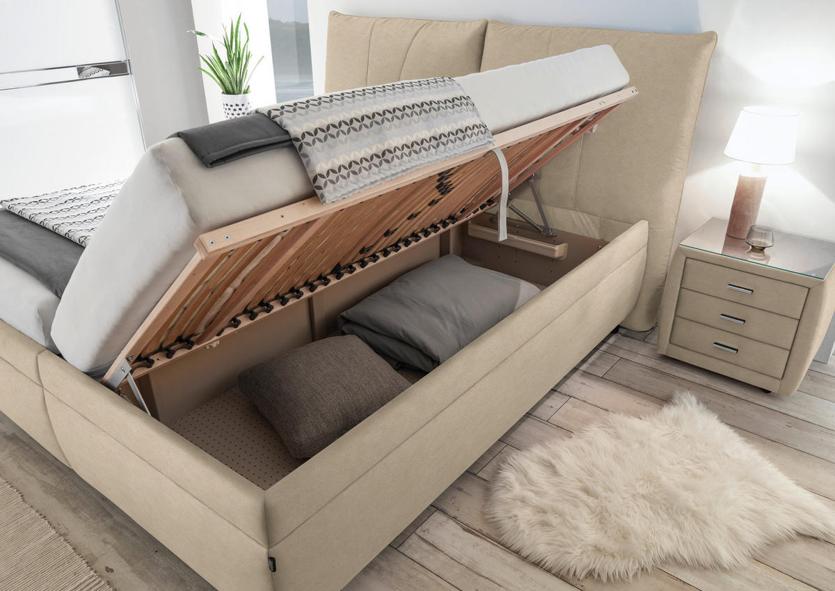 POLSTERBETT 200/200 cm  in Beige  - Weiss/Beige, Konventionell, Holz/Textil (200/200cm) - Dieter Knoll