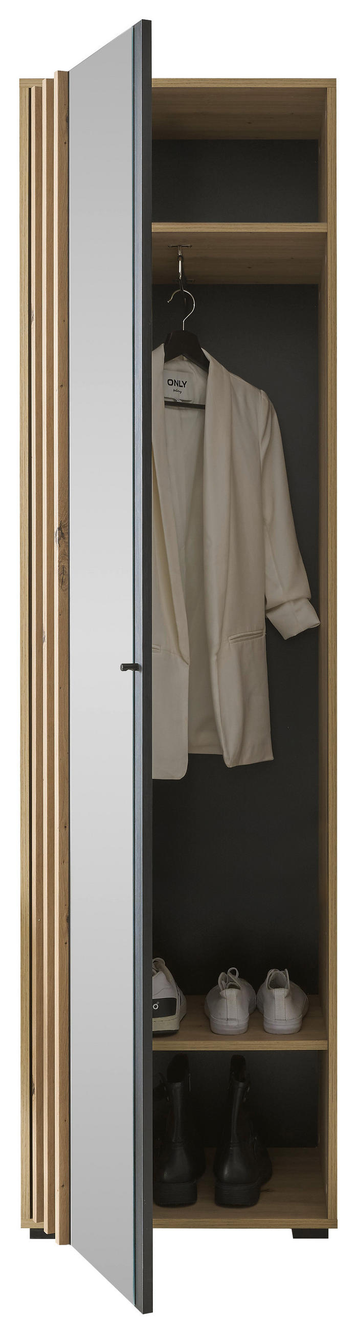 GARDEROBENSCHRANK Volano  in 57/195/38 cm  - Schwarz/Eiche Artisan, Design, Glas/Holzwerkstoff (57/195/38cm)