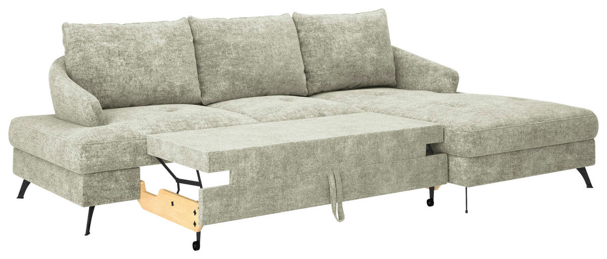 ECKSOFA in Webstoff Hellgrün  - Schwarz/Hellgrün, Konventionell, Textil/Metall (293/183cm) - Carryhome