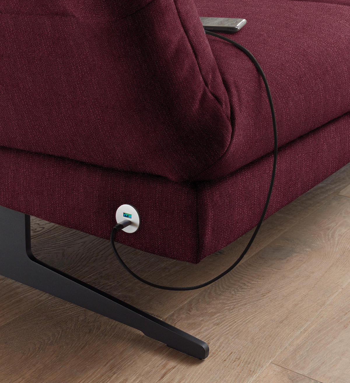 ECKSOFA in Flachgewebe Weinrot  - Weinrot/Schwarz, Design, Textil/Metall (279-327/176-217cm) - Dieter Knoll