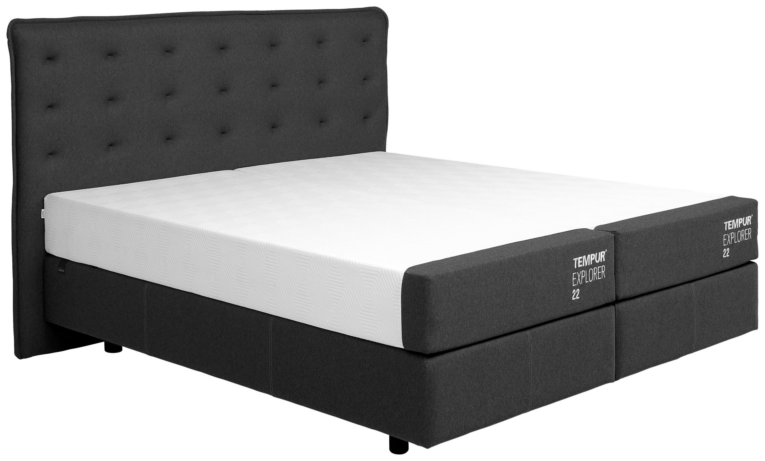 BOXSPRINGBETT 180/200 cm,  in Anthrazit, Matratze, funktional  - Anthrazit/Schwarz, Design, Holz/Textil (180/200cm) - Tempur