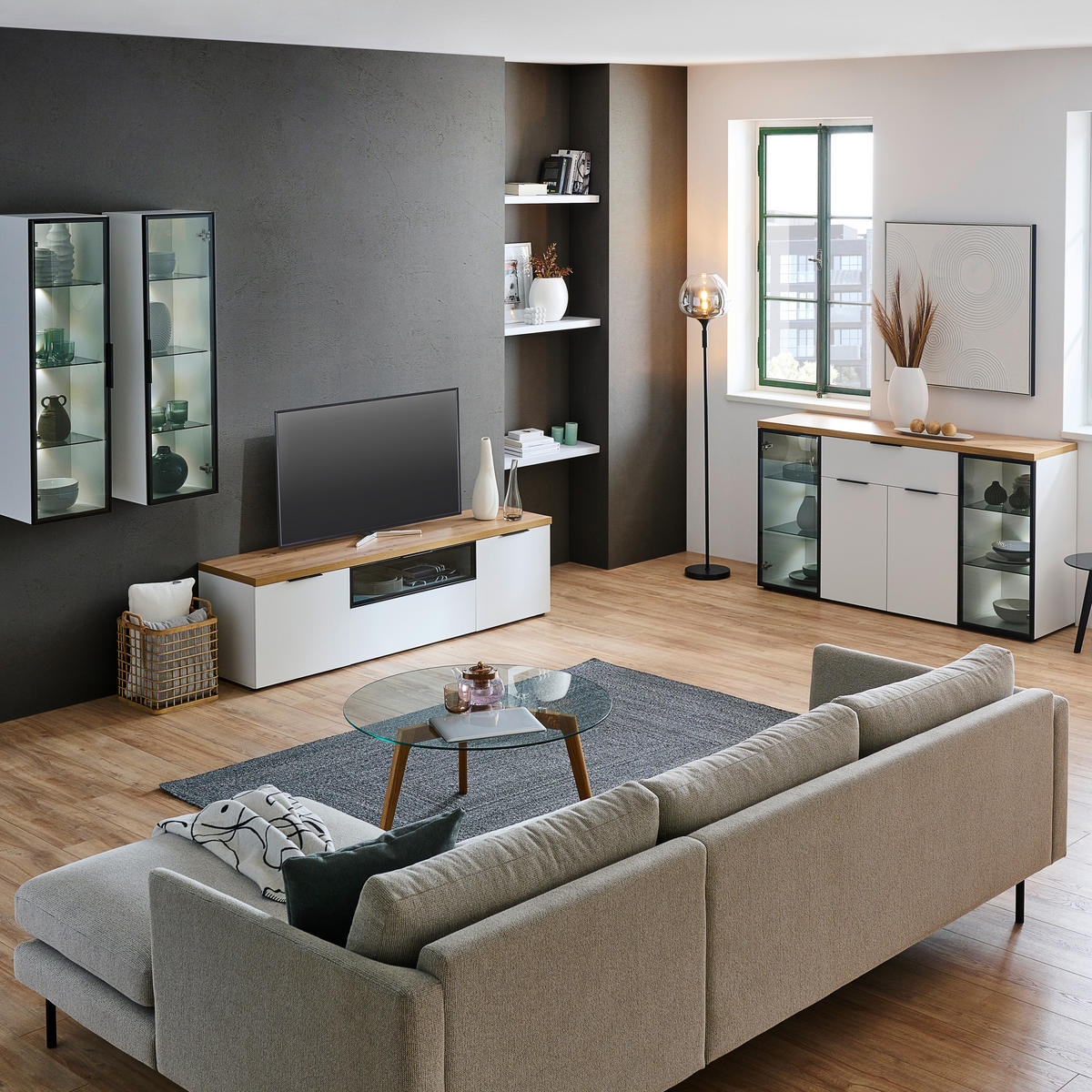 HÄNGEVITRINE in Weiß  - Schwarz/Weiß, Design, Glas/Holzwerkstoff (35/120/31cm) - Stylife