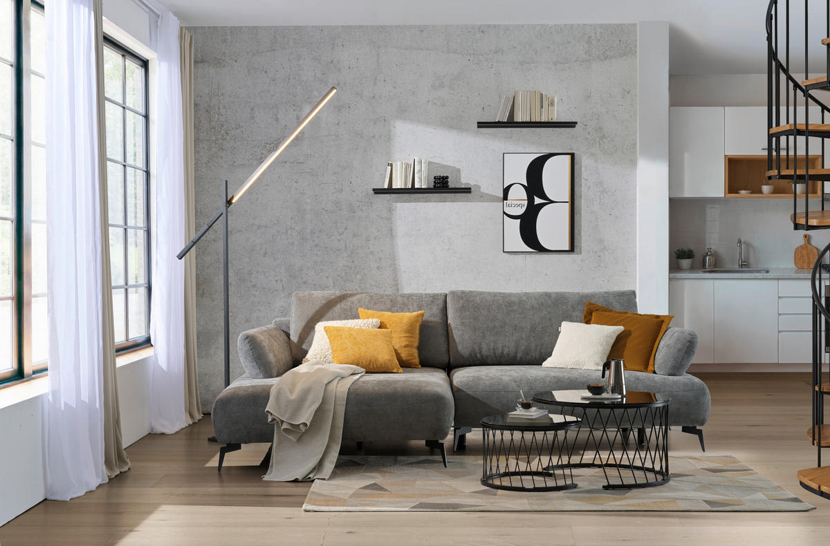 ECKSOFA COLORADO Grau Struktur  - Schwarz/Grau, Design, Textil/Metall (186/284cm) - Livetastic
