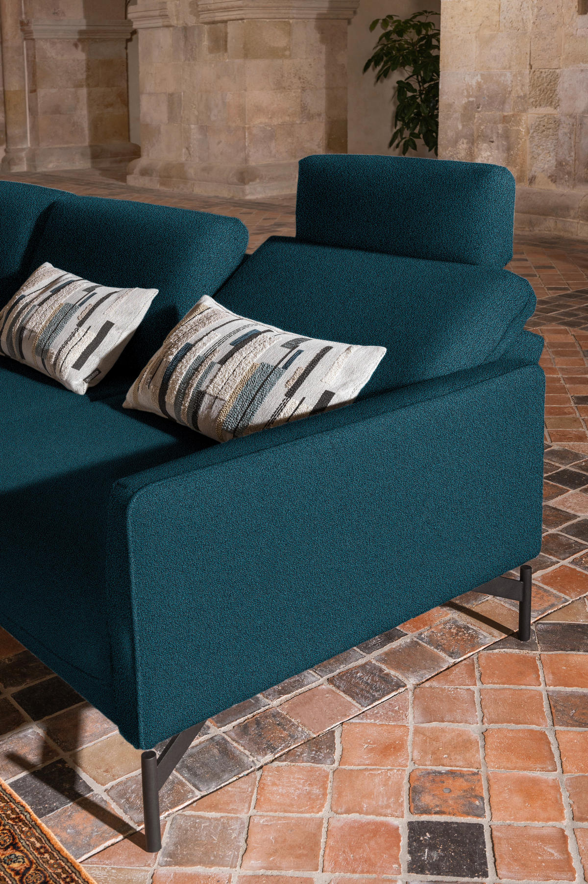 ECKSOFA in Flachgewebe, Struktur Petrol  230/254 cm  - Anthrazit/Petrol, Design, Textil/Metall (230/254cm) - Johann Jakob