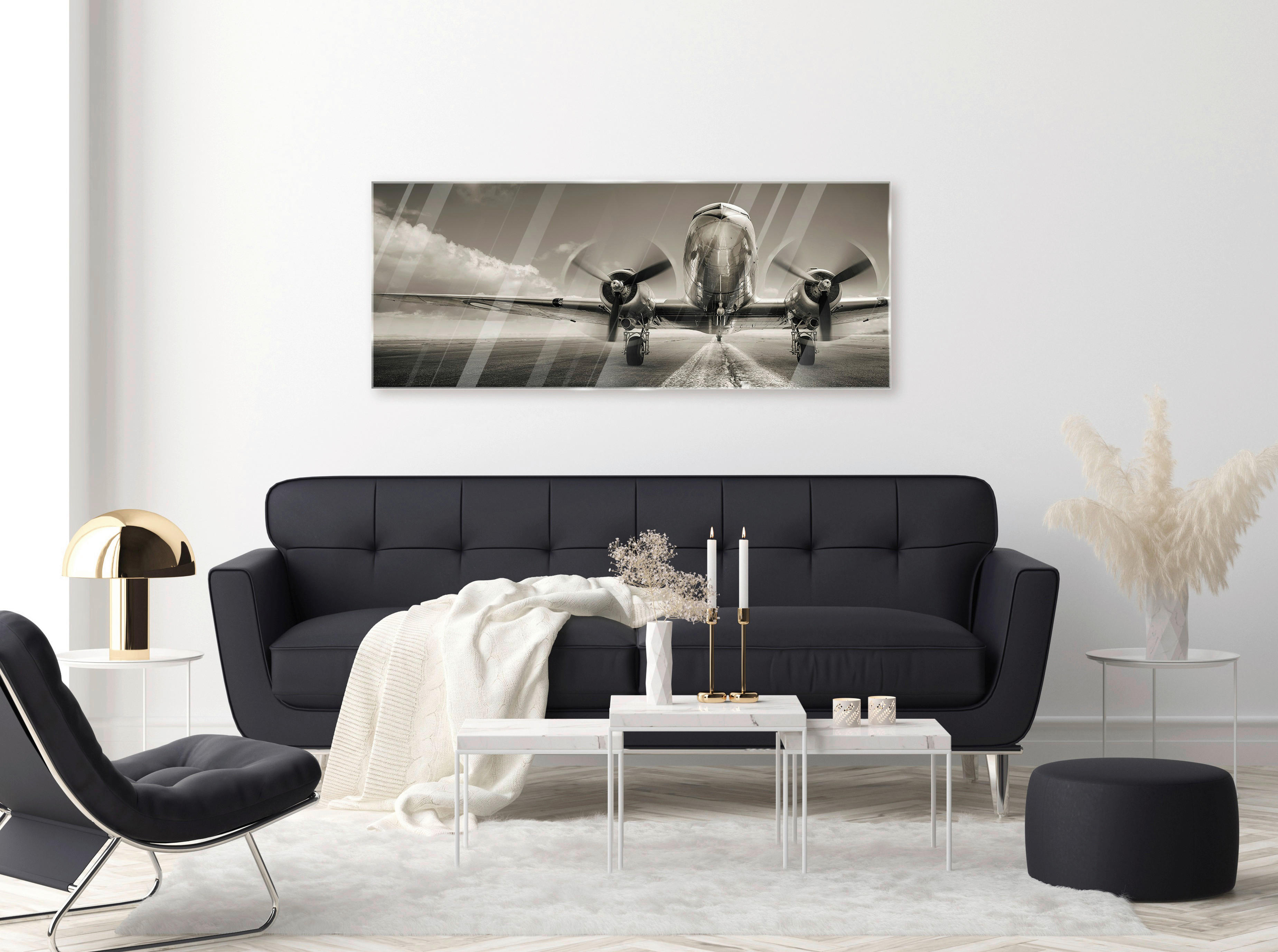 GLASBILD Landschaft & Natur  - Schwarz/Weiß, Design, Glas (50/125/1,40cm) - Euroart