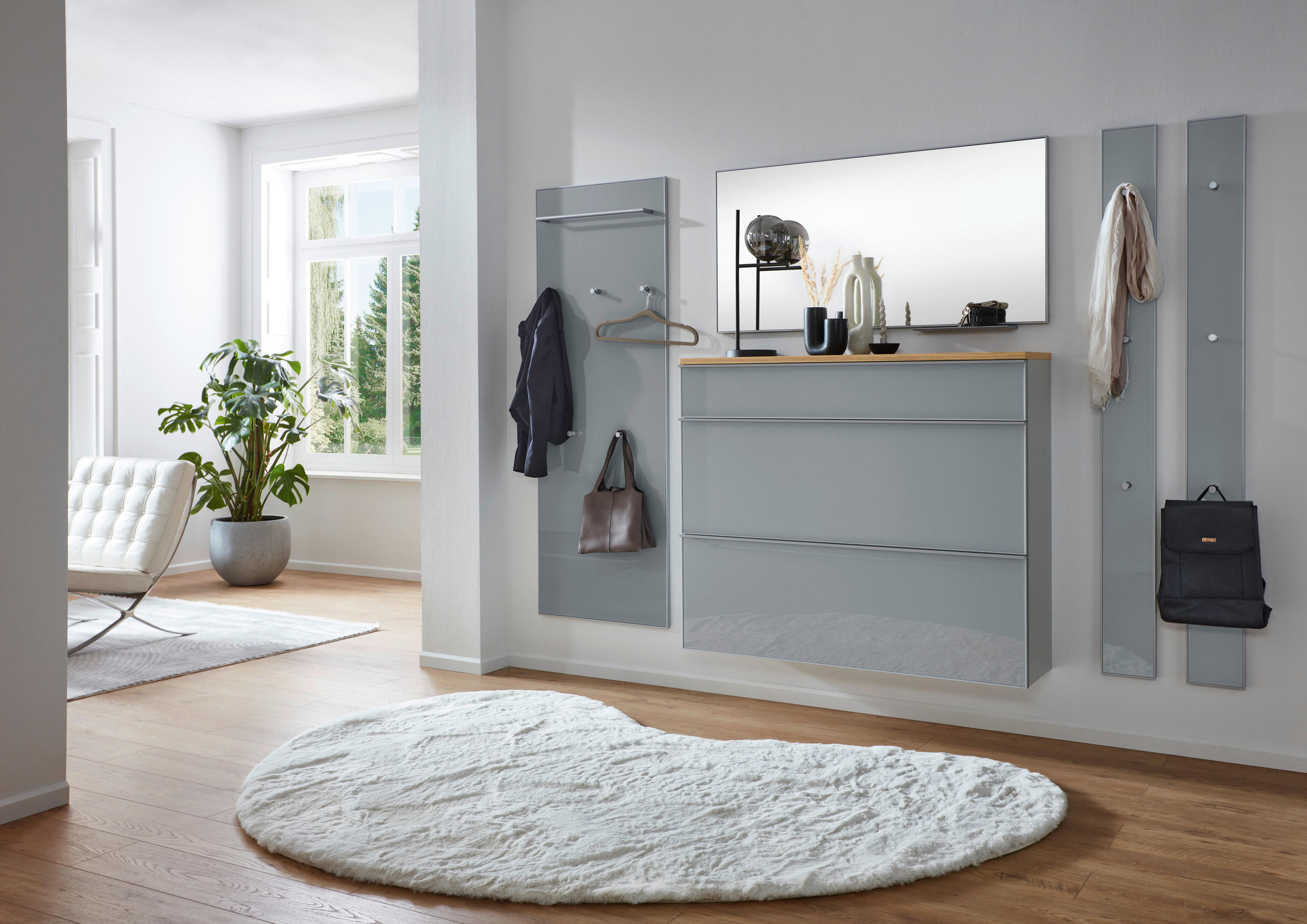 GARDEROBE 6-teilig in 260/195/31 cm - Grau, Design, Glas/Holz (260/195/31cm)