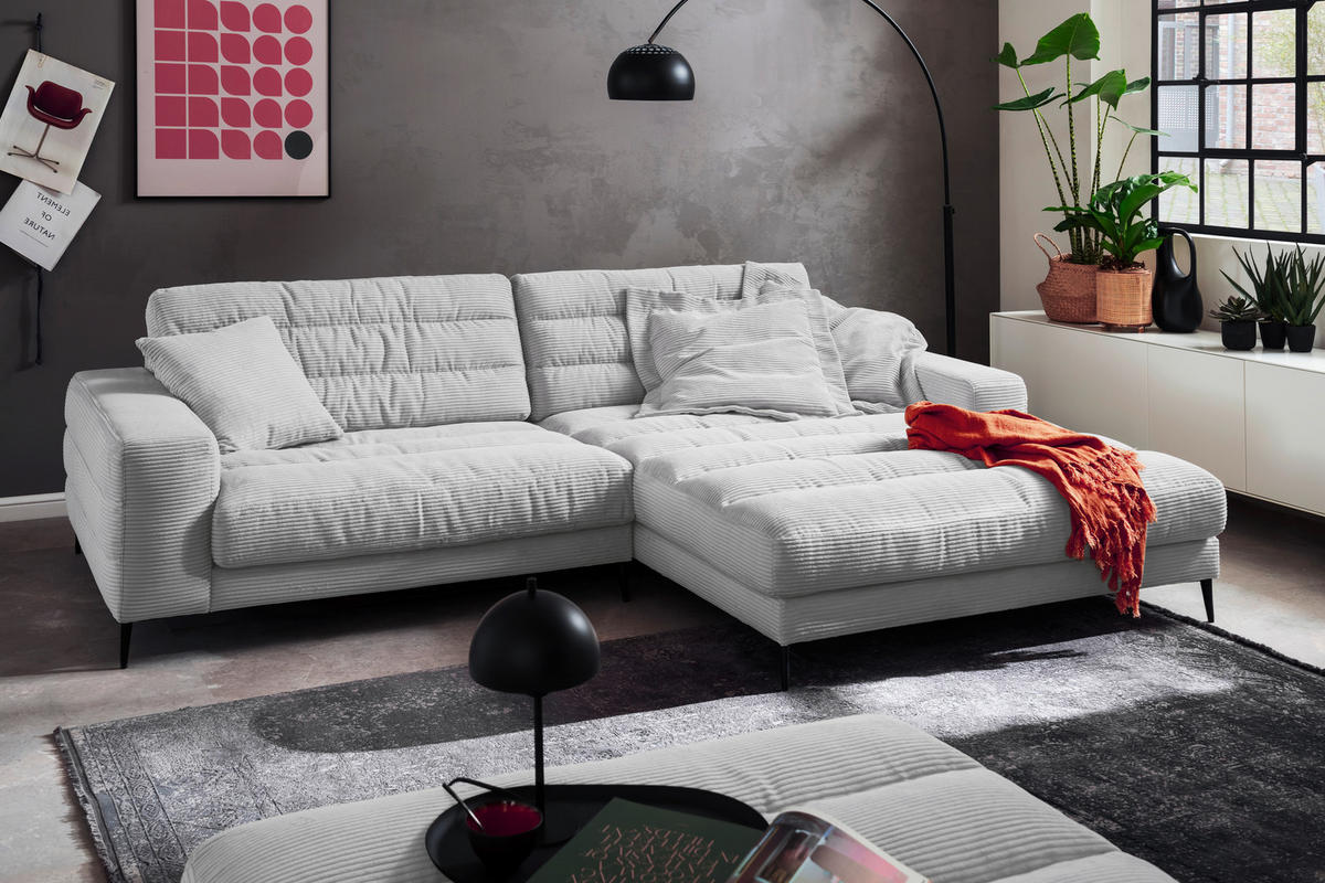 ECKSOFA in Cord Grau  296/207 cm  - Schwarz/Grau, Design, Textil/Metall (296/207cm) - Dieter Knoll